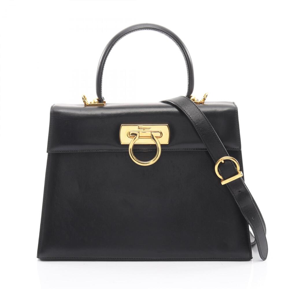 Salvatore Ferragamo Gancini Handbag Leather Black